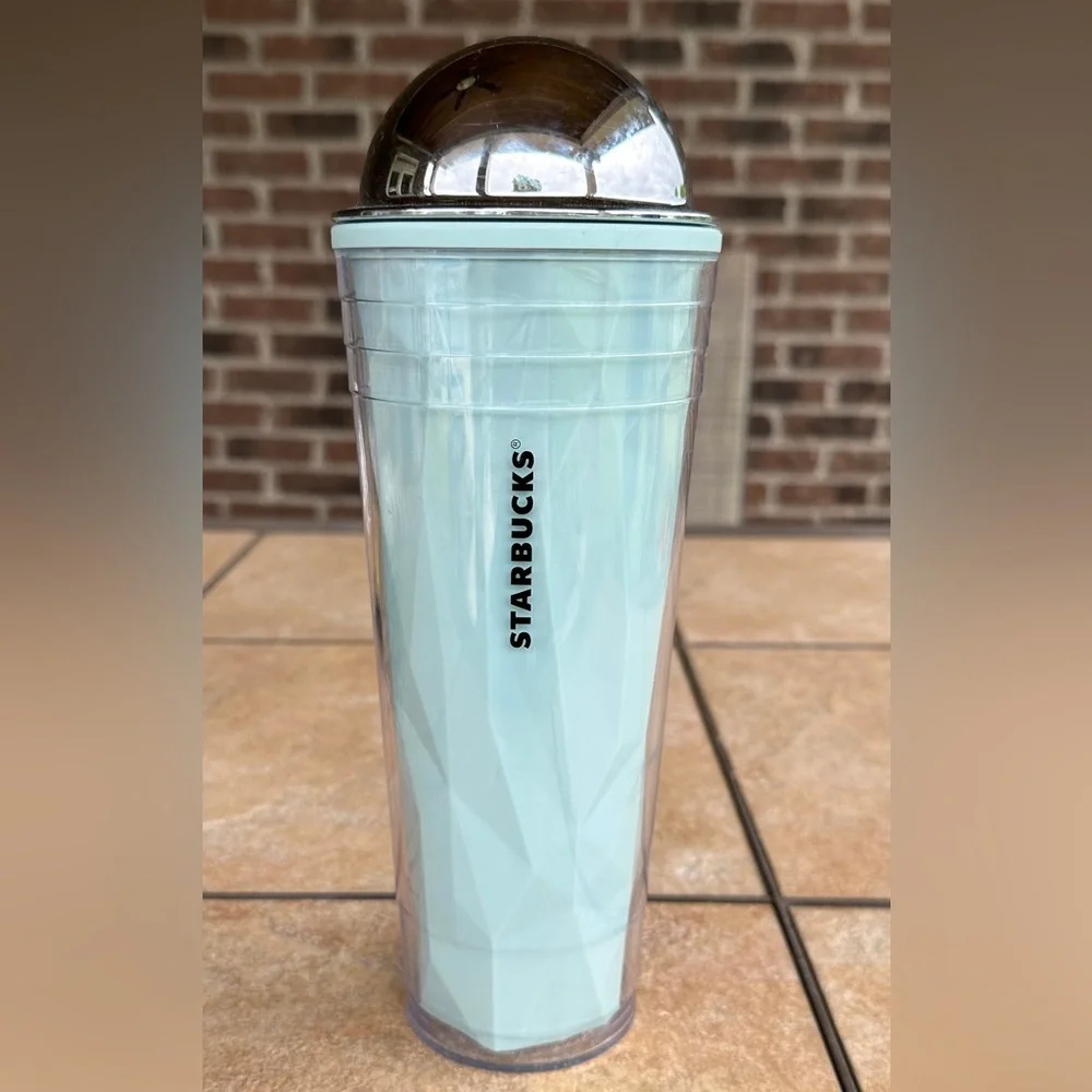 2012 Starbucks Teal Chiseled Cold Venti 24oz Mug Cup, Domed Frappuccino‎ Lid